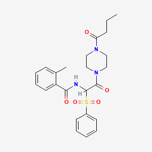 molecular formula C24H29N3O5S B2643345 N-[1-(benzenesulfonyl)-2-(4-butanoylpiperazin-1-yl)-2-oxoethyl]-2-methylbenzamide CAS No. 1042974-73-1