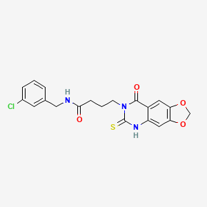 molecular formula C20H18ClN3O4S B2643385 N-[(3-chlorophenyl)methyl]-4-{8-oxo-6-sulfanylidene-2H,5H,6H,7H,8H-[1,3]dioxolo[4,5-g]quinazolin-7-yl}butanamide CAS No. 688054-50-4