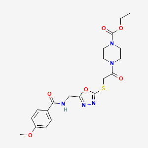 molecular formula C20H25N5O6S B2643391 ETHYL 4-{2-[(5-{[(4-METHOXYPHENYL)FORMAMIDO]METHYL}-1,3,4-OXADIAZOL-2-YL)SULFANYL]ACETYL}PIPERAZINE-1-CARBOXYLATE CAS No. 851783-35-2
