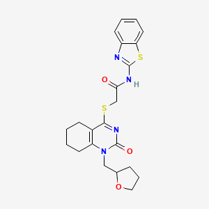 molecular formula C22H24N4O3S2 B2643467 N-(1,3-benzothiazol-2-yl)-2-({2-oxo-1-[(oxolan-2-yl)methyl]-1,2,5,6,7,8-hexahydroquinazolin-4-yl}sulfanyl)acetamide CAS No. 899951-84-9