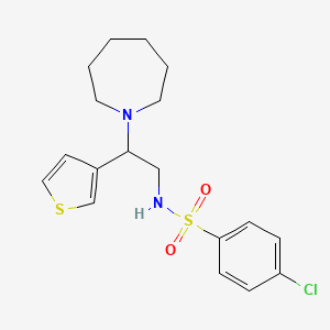 molecular formula C18H23ClN2O2S2 B2643470 N-(2-(azepan-1-yl)-2-(thiophen-3-yl)ethyl)-4-chlorobenzenesulfonamide CAS No. 946249-77-0