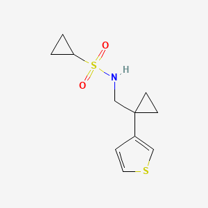molecular formula C11H15NO2S2 B2643538 N-{[1-(thiophen-3-yl)cyclopropyl]methyl}cyclopropanesulfonamide CAS No. 2415563-35-6