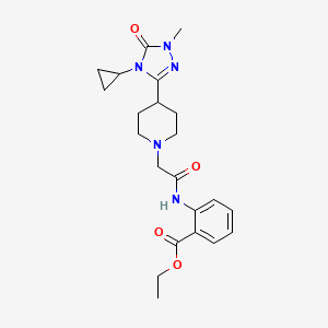molecular formula C22H29N5O4 B2643569 ethyl 2-(2-(4-(4-cyclopropyl-1-methyl-5-oxo-4,5-dihydro-1H-1,2,4-triazol-3-yl)piperidin-1-yl)acetamido)benzoate CAS No. 1797288-65-3