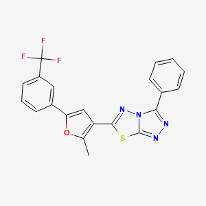 molecular formula C21H13F3N4OS B2643611 6-(2-Methyl-5-(3-(trifluoromethyl)phenyl)furan-3-yl)-3-phenyl-[1,2,4]triazolo[3,4-b][1,3,4]thiadiazole CAS No. 848727-74-2