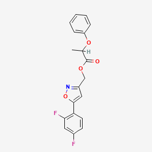 molecular formula C19H15F2NO4 B2643640 [5-(2,4-difluorophenyl)-1,2-oxazol-3-yl]methyl 2-phenoxypropanoate CAS No. 1021121-99-2