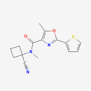 molecular formula C15H15N3O2S B2643649 N-(1-cyanocyclobutyl)-N,5-dimethyl-2-(thiophen-2-yl)-1,3-oxazole-4-carboxamide CAS No. 1258708-48-3