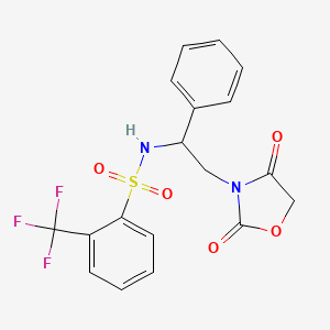 molecular formula C18H15F3N2O5S B2643654 N-[2-(2,4-dioxo-1,3-oxazolidin-3-yl)-1-phenylethyl]-2-(trifluoromethyl)benzene-1-sulfonamide CAS No. 1903219-99-7