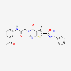 molecular formula C25H19N5O4S B2643856 N-(3-acetylphenyl)-2-[5-methyl-4-oxo-6-(3-phenyl-1,2,4-oxadiazol-5-yl)-3H,4H-thieno[2,3-d]pyrimidin-3-yl]acetamide CAS No. 1223816-54-3