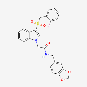 molecular formula C25H21FN2O5S B2643864 N-(benzo[d][1,3]dioxol-5-ylmethyl)-2-(3-((2-fluorobenzyl)sulfonyl)-1H-indol-1-yl)acetamide CAS No. 898454-31-4