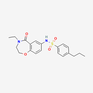 molecular formula C20H24N2O4S B2643998 N-(4-ethyl-5-oxo-2,3,4,5-tetrahydrobenzo[f][1,4]oxazepin-7-yl)-4-propylbenzenesulfonamide CAS No. 922007-68-9