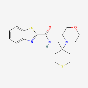 molecular formula C18H23N3O2S2 B2644068 N-{[4-(morpholin-4-yl)thian-4-yl]methyl}-1,3-benzothiazole-2-carboxamide CAS No. 2380086-05-3