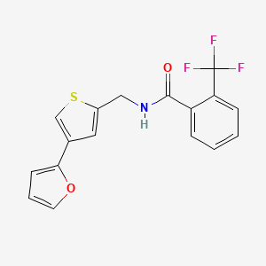 molecular formula C17H12F3NO2S B2644109 N-{[4-(furan-2-yl)thiophen-2-yl]methyl}-2-(trifluoromethyl)benzamide CAS No. 2380011-02-7