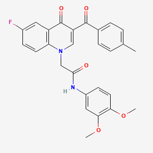 molecular formula C27H23FN2O5 B2644185 N-(3,4-dimethoxyphenyl)-2-[6-fluoro-3-(4-methylbenzoyl)-4-oxo-1,4-dihydroquinolin-1-yl]acetamide CAS No. 866590-12-7