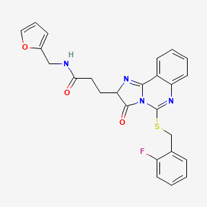 molecular formula C25H21FN4O3S B2644267 3-(5-{[(2-fluorophenyl)methyl]sulfanyl}-3-oxo-2H,3H-imidazo[1,2-c]quinazolin-2-yl)-N-[(furan-2-yl)methyl]propanamide CAS No. 1038400-75-7