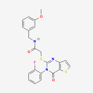 molecular formula C22H18FN3O3S2 B2644286 2-{[3-(2-fluorophenyl)-4-oxo-3,4-dihydrothieno[3,2-d]pyrimidin-2-yl]sulfanyl}-N-(3-methoxybenzyl)acetamide CAS No. 1260990-74-6