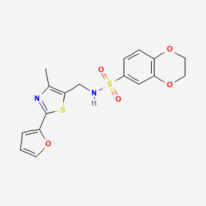 molecular formula C17H16N2O5S2 B2644297 N-((2-(furan-2-yl)-4-methylthiazol-5-yl)methyl)-2,3-dihydrobenzo[b][1,4]dioxine-6-sulfonamide CAS No. 1421509-67-2