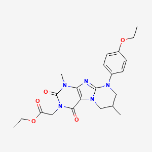 molecular formula C22H27N5O5 B2644310 ethyl 2-[9-(4-ethoxyphenyl)-1,7-dimethyl-2,4-dioxo-1H,2H,3H,4H,6H,7H,8H,9H-pyrimido[1,2-g]purin-3-yl]acetate CAS No. 847916-62-5