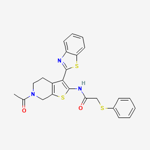 molecular formula C24H21N3O2S3 B2644311 N-[6-acetyl-3-(1,3-benzothiazol-2-yl)-4H,5H,6H,7H-thieno[2,3-c]pyridin-2-yl]-2-(phenylsulfanyl)acetamide CAS No. 895485-87-7