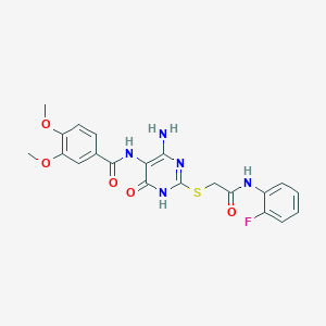 N-(4-amino-2-((2-((2-fluorophenyl)amino)-2-oxoethyl)thio)-6-oxo-1,6-dihydropyrimidin-5-yl)-3,4-dimethoxybenzamide