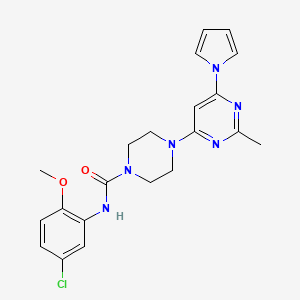 molecular formula C21H23ClN6O2 B2644331 N-(5-chloro-2-methoxyphenyl)-4-(2-methyl-6-(1H-pyrrol-1-yl)pyrimidin-4-yl)piperazine-1-carboxamide CAS No. 1421521-92-7