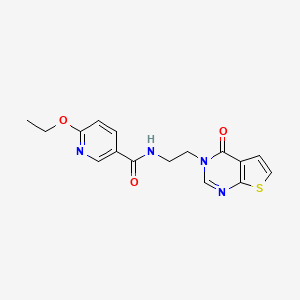 molecular formula C16H16N4O3S B2644341 6-ethoxy-N-(2-(4-oxothieno[2,3-d]pyrimidin-3(4H)-yl)ethyl)nicotinamide CAS No. 2034374-87-1