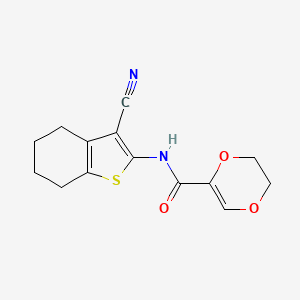molecular formula C14H14N2O3S B2644343 N-(3-cyano-4,5,6,7-tetrahydrobenzo[b]thiophen-2-yl)-5,6-dihydro-1,4-dioxine-2-carboxamide CAS No. 864937-83-7