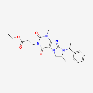 ethyl 3-(1,7-dimethyl-2,4-dioxo-8-(1-phenylethyl)-1H-imidazo[2,1-f]purin-3(2H,4H,8H)-yl)propanoate