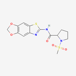 molecular formula C14H15N3O5S2 B2644449 N-([1,3]dioxolo[4,5-f][1,3]benzothiazol-6-yl)-1-methylsulfonylpyrrolidine-2-carboxamide CAS No. 1219399-92-4