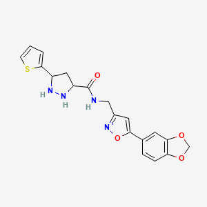 molecular formula C19H14N4O4S B2644475 N-[[5-(1,3-benzodioxol-5-yl)-1,2-oxazol-3-yl]methyl]-5-thiophen-2-ylpyrazolidine-3-carboxamide CAS No. 1239866-90-0