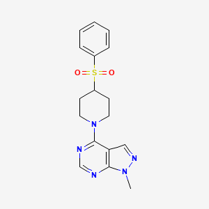 molecular formula C17H19N5O2S B2644512 4-(benzenesulfonyl)-1-{1-methyl-1H-pyrazolo[3,4-d]pyrimidin-4-yl}piperidine CAS No. 2380168-89-6