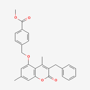 molecular formula C27H24O5 B2644526 methyl 4-{[(3-benzyl-4,7-dimethyl-2-oxo-2H-chromen-5-yl)oxy]methyl}benzoate CAS No. 690680-16-1