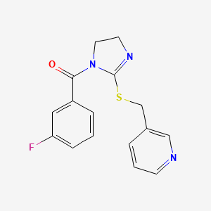 (3-fluorophenyl)(2-((pyridin-3-ylmethyl)thio)-4,5-dihydro-1H-imidazol-1-yl)methanone