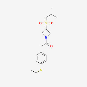 molecular formula C18H27NO3S2 B2644558 1-(3-(Isobutylsulfonyl)azetidin-1-yl)-2-(4-(isopropylthio)phenyl)ethanone CAS No. 1797692-39-7