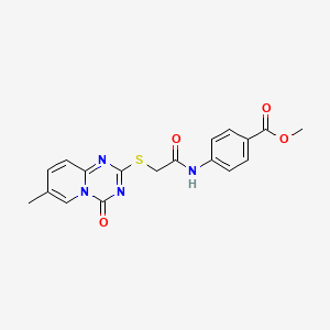 molecular formula C18H16N4O4S B2644562 Methyl 4-[[2-(7-methyl-4-oxopyrido[1,2-a][1,3,5]triazin-2-yl)sulfanylacetyl]amino]benzoate CAS No. 896320-78-8