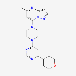 molecular formula C21H27N7O B2644563 2,5-Dimethyl-7-[4-[6-(oxan-4-yl)pyrimidin-4-yl]piperazin-1-yl]pyrazolo[1,5-a]pyrimidine CAS No. 2415629-68-2