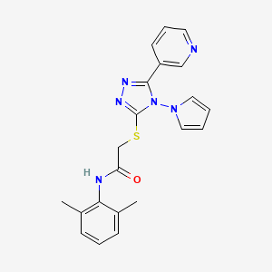 molecular formula C21H20N6OS B2644630 N-(2,6-dimethylphenyl)-2-{[5-(pyridin-3-yl)-4-(1H-pyrrol-1-yl)-4H-1,2,4-triazol-3-yl]sulfanyl}acetamide CAS No. 886933-53-5