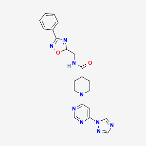 molecular formula C21H21N9O2 B2644713 N-[(3-phenyl-1,2,4-oxadiazol-5-yl)methyl]-1-[6-(1H-1,2,4-triazol-1-yl)pyrimidin-4-yl]piperidine-4-carboxamide CAS No. 1797026-06-2