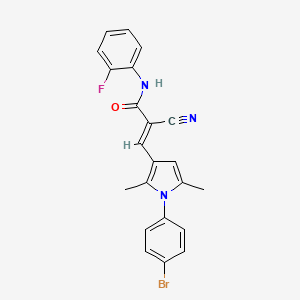 molecular formula C22H17BrFN3O B2644724 (E)-3-[1-(4-bromophenyl)-2,5-dimethylpyrrol-3-yl]-2-cyano-N-(2-fluorophenyl)prop-2-enamide CAS No. 351190-51-7