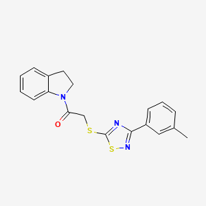 molecular formula C19H17N3OS2 B2644794 1-(Indolin-1-yl)-2-((3-(m-tolyl)-1,2,4-thiadiazol-5-yl)thio)ethanone CAS No. 864917-70-4
