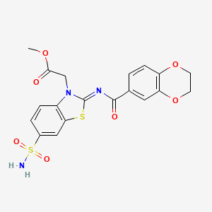 molecular formula C19H17N3O7S2 B2644834 methyl 2-[(2Z)-2-[(2,3-dihydro-1,4-benzodioxine-6-carbonyl)imino]-6-sulfamoyl-2,3-dihydro-1,3-benzothiazol-3-yl]acetate CAS No. 865199-05-9