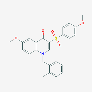 molecular formula C25H23NO5S B2644849 6-Methoxy-3-(4-methoxyphenyl)sulfonyl-1-[(2-methylphenyl)methyl]quinolin-4-one CAS No. 872198-92-0