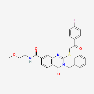 molecular formula C27H24FN3O4S B2644868 3-benzyl-2-{[2-(4-fluorophenyl)-2-oxoethyl]sulfanyl}-N-(2-methoxyethyl)-4-oxo-3,4-dihydroquinazoline-7-carboxamide CAS No. 1113137-93-1