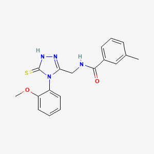 molecular formula C18H18N4O2S B2644876 N-{[4-(2-methoxyphenyl)-5-sulfanylidene-4,5-dihydro-1H-1,2,4-triazol-3-yl]methyl}-3-methylbenzamide CAS No. 391886-60-5