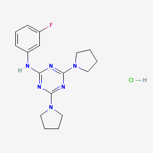 molecular formula C17H22ClFN6 B2644895 N-(3-fluorophenyl)-4,6-bis(pyrrolidin-1-yl)-1,3,5-triazin-2-amine hydrochloride CAS No. 1179446-24-2