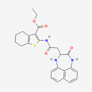 molecular formula C25H25N3O4S B2644919 ethyl 2-(2-{12-oxo-10,13-diazatricyclo[7.4.1.0^{5,14}]tetradeca-1,3,5(14),6,8-pentaen-11-yl}acetamido)-4,5,6,7-tetrahydro-1-benzothiophene-3-carboxylate CAS No. 1008000-00-7