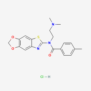 molecular formula C20H22ClN3O3S B2644925 N-[2-(dimethylamino)ethyl]-N-([1,3]dioxolo[4,5-f][1,3]benzothiazol-6-yl)-4-methylbenzamide;hydrochloride CAS No. 1215818-20-4