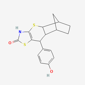molecular formula C17H17NO2S2 B2644987 9-(4-hydroxyphenyl)-3,4a,5,6,7,8,8a,9-octahydro-2H-5,8-methanothiochromeno[2,3-d]thiazol-2-one CAS No. 1164529-69-4