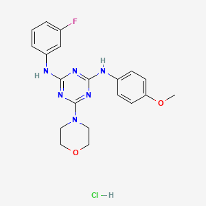 molecular formula C20H22ClFN6O2 B2645038 N2-(3-fluorophenyl)-N4-(4-methoxyphenyl)-6-(morpholin-4-yl)-1,3,5-triazine-2,4-diamine hydrochloride CAS No. 1179432-67-7