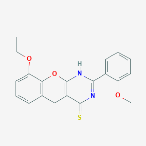 molecular formula C20H18N2O3S B2645259 9-ethoxy-2-(2-methoxyphenyl)-3H,4H,5H-chromeno[2,3-d]pyrimidine-4-thione CAS No. 866727-00-6