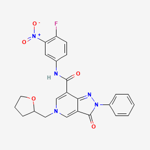 molecular formula C24H20FN5O5 B2645300 N-(4-fluoro-3-nitrophenyl)-3-oxo-2-phenyl-5-((tetrahydrofuran-2-yl)methyl)-3,5-dihydro-2H-pyrazolo[4,3-c]pyridine-7-carboxamide CAS No. 921876-05-3